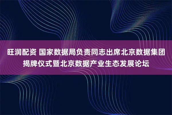 旺润配资 国家数据局负责同志出席北京数据集团揭牌仪式暨北京数据产业生态发展论坛