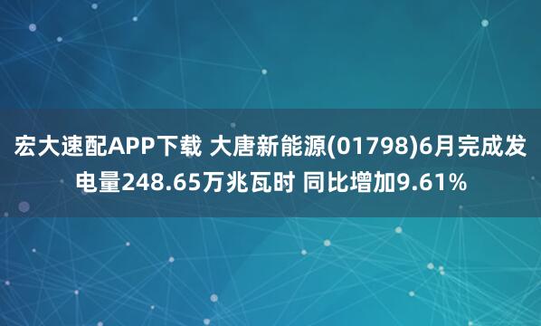 宏大速配APP下载 大唐新能源(01798)6月完成发电量248.65万兆瓦时 同比增加9.61%